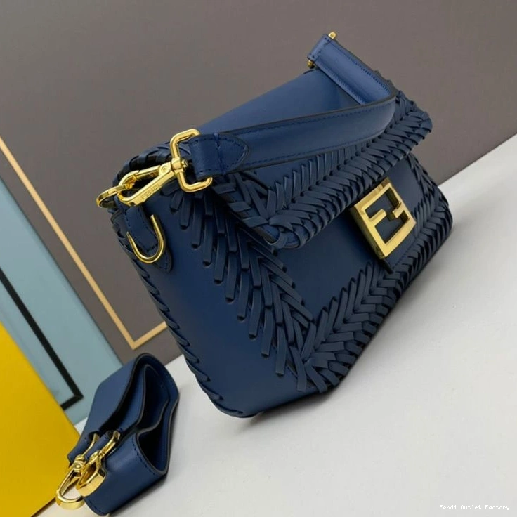 Cheap HOT Bag In Fendi Blue Leather Medium Stitching Baguette 0723